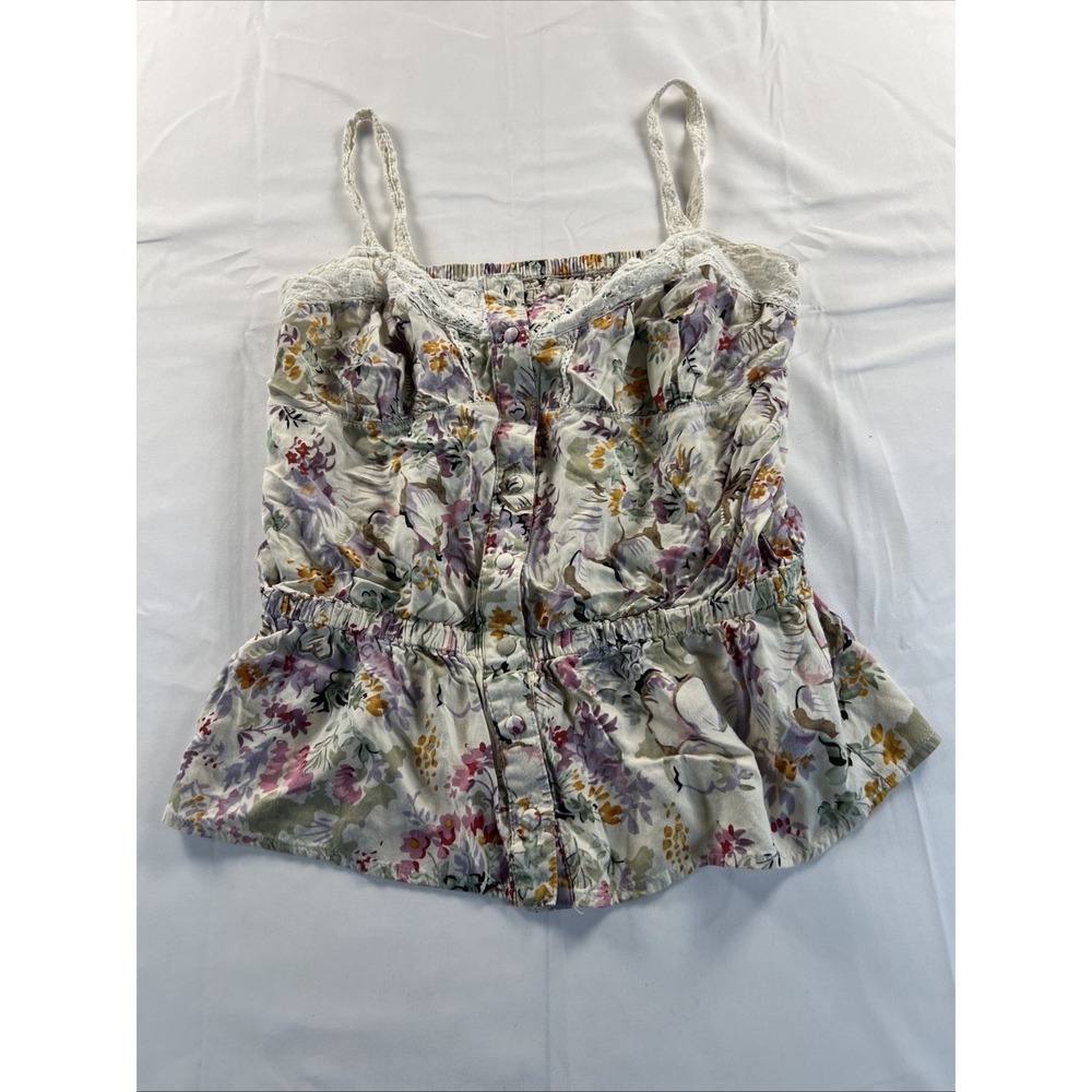 Atmosphere Floral Ruffle Camisole Top Viscose Size XS/S Covered Buttons Boho